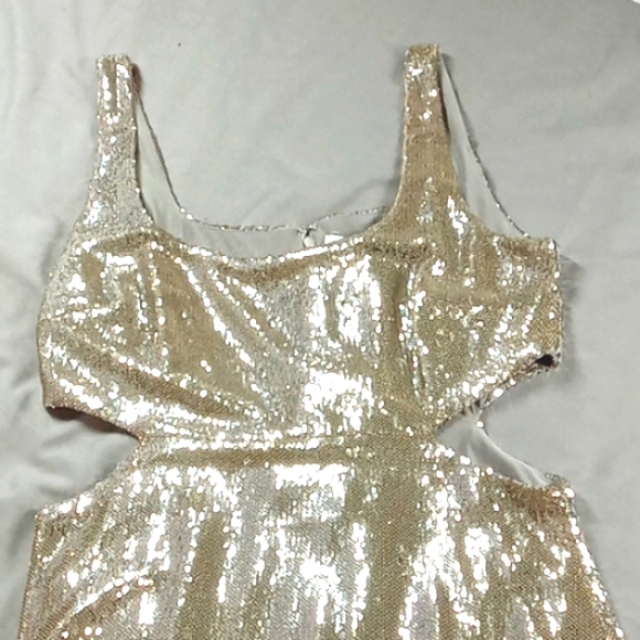 HALSTON Dress 12 Women Silver Sequence Metallic Cocktail Party Holiday NEW yy - Picture 3 of 12